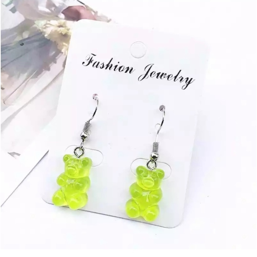 Green Gummy bear hook earrings